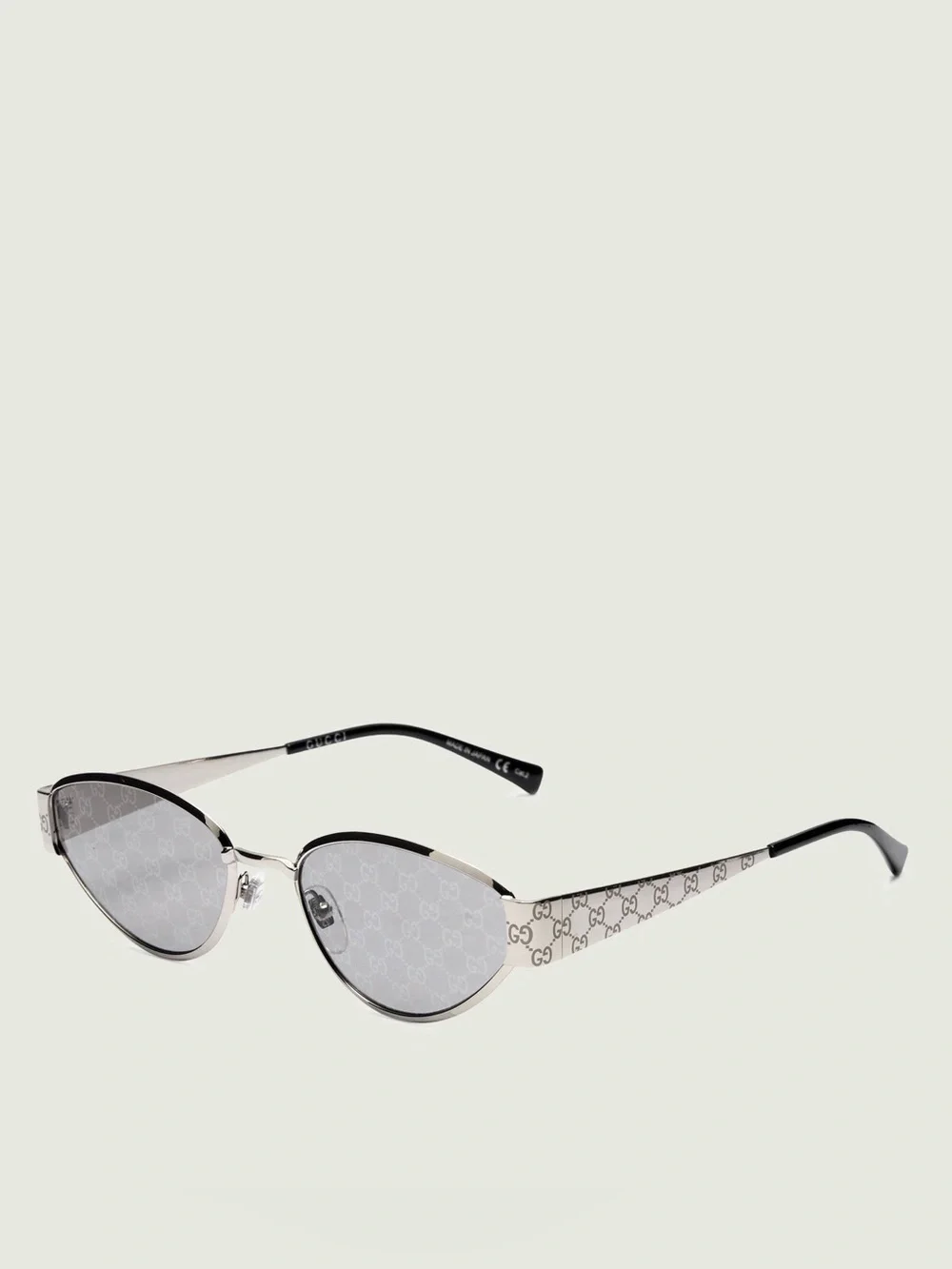 New Gucci GG1853S 002 Silver Cat-Eye Sunglasses with Monogram Temples Authentic